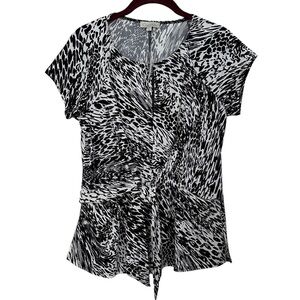 Chennault Top Black & White Reptile Print Front Tie PM